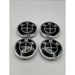 BMW 68mm Black and Chrome  Wheel Center Hub Caps Set of 4